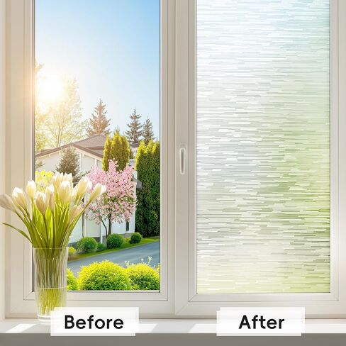 DUOFIRE نافذة فيلم نافذة فيلم الخصوصية، المضادة للأشعة فوق البنفسجية فيلم الخصوصية متجمد القابلة للإزالة، ثابت فيلم الزجاج التشبث لا الغراء نافذة ملصق لمكتب غرفة نوم الحمام (17.4 × 78.7 بوصة)، نمط الستائر in Kuwait