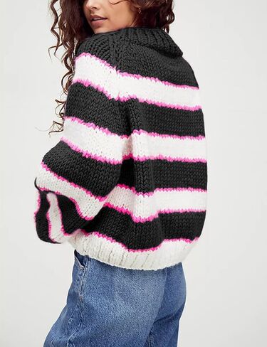 Yeokou Women Stripe Pullover Sweater Turtleneck Ribbed Knit Top Casual Fall Winter Knitwear in Saudi Arabia