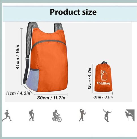 حقيبة ظهر خفيفة الوزن للسفر Daypack مع جيب شبكي جانبي حقيبة حمل مدمجة للنساء والرجال والمشي لمسافات طويلة قطعة واحدة (أسود) in Saudi Arabia
