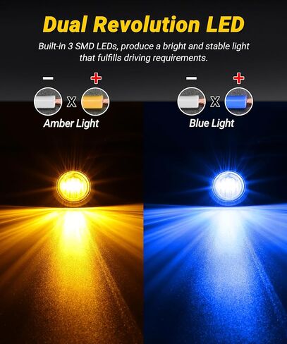 XtraGlow D16 3/4 Dual Revolution LED Lights Amber to White Turn Signal & Marker Lights for Trailer Truck Camper RV with Bullet Plug in Saudi Arabia