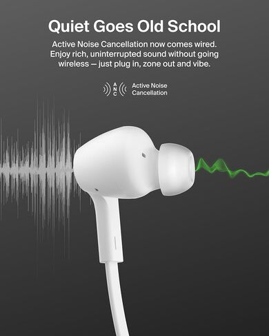 سماعات أذن Belkin SoundForm النشطة المانعة للضوضاء السلكية مع موصل USB C، وتصنيف IPX5، وسماعات داخل الأذن مع ميكروفون لهاتف iPhone 17/16/15، وiPad mini، وGalaxy S25، وGoogle Pixel 10، والمزيد - أسود in Saudi Arabia