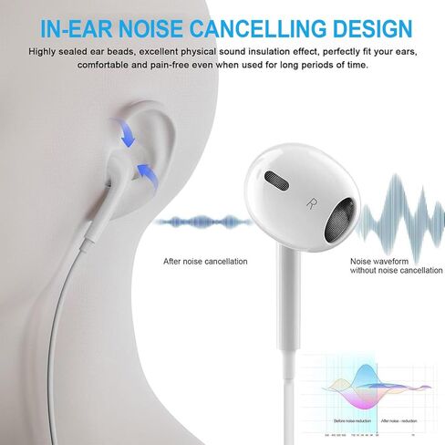 سماعات رأس USB C لهاتف iPhone 17، قطعتان من سماعات الأذن USB من النوع C HiFi لتقليل الضوضاء مع ميكروفون والتحكم في مستوى الصوت لهاتف iPhone 17 16 15، iPad Pro، Galaxy S23/S22/S21/Ultra Note 20، Pixel 7 - أبيض in Kuwait