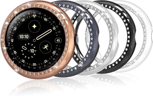 5Pcs Bling Crystal Protector Compatible with Google Pixel Watch 4 41mm 2025, 5-Pack HD PC Protective Case Compatible with Google Watch 4 41mm, Transparent, Black, Silver, Rose Gold, Gunmetal in Kuwait