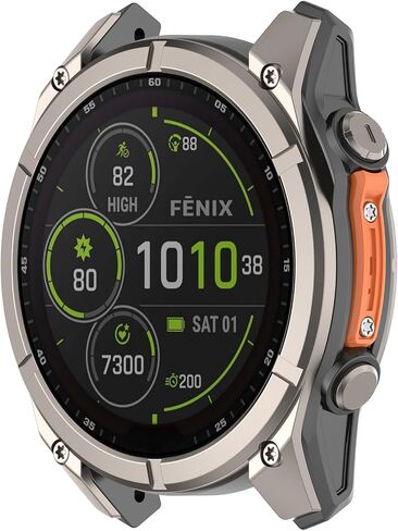 شريط ممتص الصدمات الجانبي للساعة Garmin Fenix ​​8 Pro، Fenix ​​8، Tactix 8، Quatix 8 - حافة واقية من سبائك الزنك مضادة للتصادمات مع مسامير باللون البرتقالي والرمادي، متانة معززة (قطعتان برتقالي + رمادي، 51 مم) in Kuwait