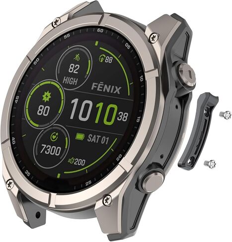 شريط ممتص الصدمات الجانبي للساعة Garmin Fenix ​​8 Pro، Fenix ​​8، Tactix 8، Quatix 8 - حافة واقية من سبائك الزنك مضادة للتصادمات مع مسامير باللون البرتقالي والرمادي، متانة معززة (قطعتان برتقالي + رمادي، 51 مم) in Kuwait