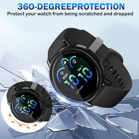 عبوتان لحافظة حماية شاشة الساعة الذكية Garmin vivoactive 6، تغطية كاملة عالية الدقة ورفيعة للغاية مقاومة للخدش، منفذ شاحن + حماية صلبة من البولي كربونات مع فيلم مقسى مدمج (أسود) in Kuwait