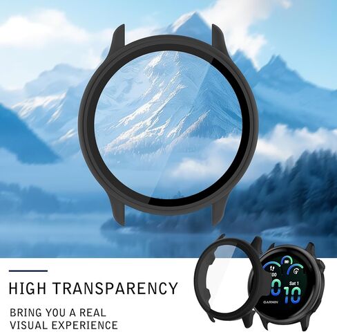 عبوتان لحافظة حماية شاشة الساعة الذكية Garmin vivoactive 6، تغطية كاملة عالية الدقة ورفيعة للغاية مقاومة للخدش، منفذ شاحن + حماية صلبة من البولي كربونات مع فيلم مقسى مدمج (أسود) in Kuwait