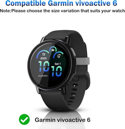 عبوتان لحافظة حماية شاشة الساعة الذكية Garmin vivoactive 6، تغطية كاملة عالية الدقة ورفيعة للغاية مقاومة للخدش، منفذ شاحن + حماية صلبة من البولي كربونات مع فيلم مقسى مدمج (أسود) in Kuwait