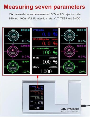 Light Transmittance Meter 365nm UVT 940nm IRT and VLT SHGC Parallel Path with Automatic Calibration in Saudi Arabia