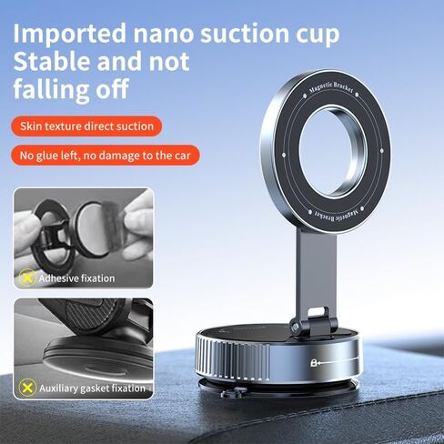 حامل هاتف Veltrix Magno Grip Pro، حامل هاتف مغناطيسي قابل للتعديل 360 درجة، حامل شفط كهربائي قابل للطي مع قاعدة بنمط ماسي للسيارة/المرآة/سطح أملس، مادة معدنية in Saudi Arabia