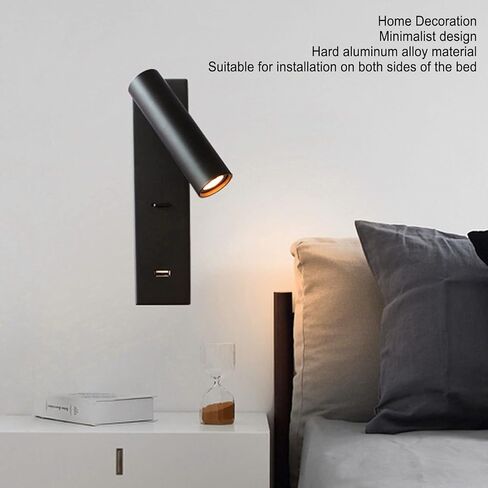 مصباح قراءة على الحائط LED من Yosoo Health Gear، مصباح مثبت على الحائط بذراع قابل للتعديل مع منفذ شحن USB لللوح الأمامي لغرفة النوم in Saudi Arabia