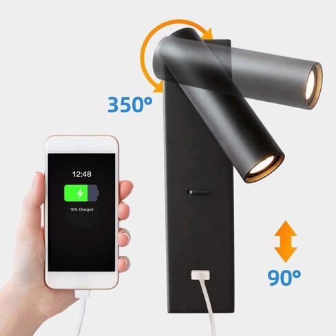 Adjustable LED Wall Lamp with USB Charger - Black Bedside Reading Light, Table Desk Spotlight, Ideal for Shelves and Chaners (4000K) in Saudi Arabia