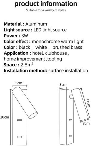 Adjustable LED Wall Lamp with USB Charger - Black Bedside Reading Light, Table Desk Spotlight, Ideal for Shelves and Chaners (4000K) in Saudi Arabia