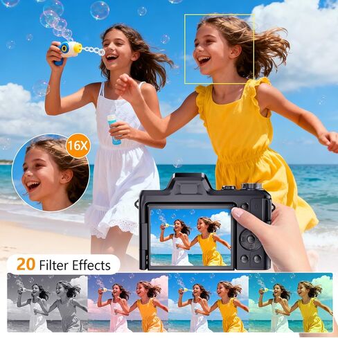 كاميرا رقمية بدقة 4K للتصوير الفوتوغرافي والفيديو، وكاميرا تسجيل فيديو بدقة 56 ميجابكسل مع شاشة قلاب 3 بوصات بزاوية 180 درجة، وكاميرا سفر مدمجة بتكبير 16X، وكاميرات رقمية للبالغين والمبتدئين مع بطاقة SD سعة 32 جيجابايت in Kuwait