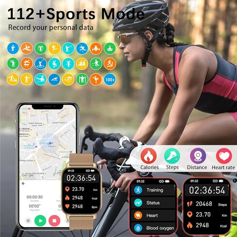 ساعة ذكية للنساء والرجال للياقة البدنية: مقاومة للماء لإجراء المكالمات، ساعات رقمية للرجال، عداد الخطى، ساعة ذكية لهواتف Android، iPhone، سامسونج، مراقب معدل ضربات القلب، SpO2، متتبع الخطوات، ذهبي in Kuwait