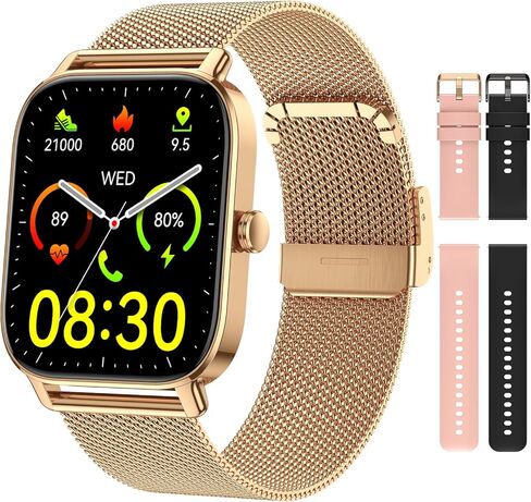 ساعة ذكية للنساء والرجال للياقة البدنية: مقاومة للماء لإجراء المكالمات، ساعات رقمية للرجال، عداد الخطى، ساعة ذكية لهواتف Android، iPhone، سامسونج، مراقب معدل ضربات القلب، SpO2، متتبع الخطوات، ذهبي in Kuwait