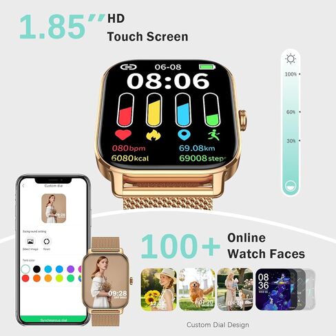 ساعة ذكية للنساء والرجال للياقة البدنية: مقاومة للماء لإجراء المكالمات، ساعات رقمية للرجال، عداد الخطى، ساعة ذكية لهواتف Android، iPhone، سامسونج، مراقب معدل ضربات القلب، SpO2، متتبع الخطوات، ذهبي in Kuwait