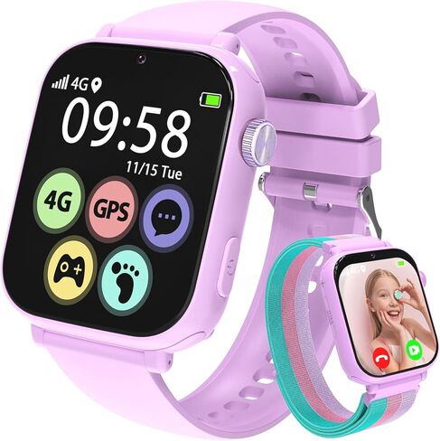ساعات ذكية للأطفال من AXYWINBO للفتيات والأولاد 4G GPS Call Text-Smart Watch للأطفال لعبة كاميرا عداد الخطى وساعة منبه وآلة حاسبة للأطفال وهدايا للبنات والأولاد من عمر 4 إلى 12 عامًا باللون الوردي in Kuwait