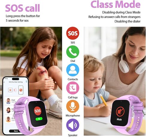 ساعات ذكية للأطفال من AXYWINBO للفتيات والأولاد 4G GPS Call Text-Smart Watch للأطفال لعبة كاميرا عداد الخطى وساعة منبه وآلة حاسبة للأطفال وهدايا للبنات والأولاد من عمر 4 إلى 12 عامًا باللون الوردي in Kuwait