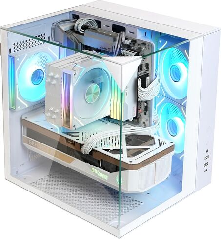 Zalman ZQBE ATX Mid Tower PC Case, 3 x PWM ARGB Fans with Multi-Port Fan Hub RGB Controller Included, USB Type-C 3.2, 240mm Radiator Support, Full-View Panoramic Tempered Glass Panels, White in Kuwait