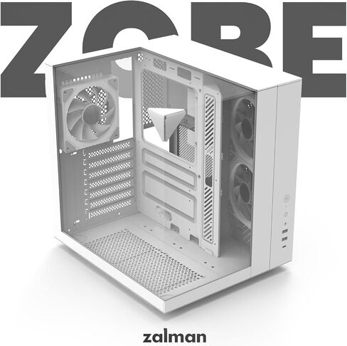 Zalman ZQBE ATX Mid Tower PC Case, 3 x PWM ARGB Fans with Multi-Port Fan Hub RGB Controller Included, USB Type-C 3.2, 240mm Radiator Support, Full-View Panoramic Tempered Glass Panels, White in Kuwait