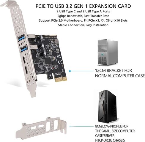 بطاقة توسيع Gugxiom PCIe إلى USB 3.2 Gen 1، منفذين من النوع C ومنفذين من النوع A، بطاقة USB توسيع PCIe بسرعة 5 جيجابت في الثانية لأجهزة الكمبيوتر المكتبية in Saudi Arabia