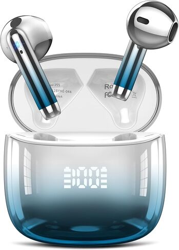 سماعات أذن لاسلكية، سماعات أذن بلوتوث 48 ساعة وقت اللعب مع شاشة عرض طاقة LED، سماعات أذن بلوتوث 5.4 مقاومة للماء IPX7 مع 4 ميكروفونات لأجهزة الكمبيوتر المحمول التي تعمل بنظام Android iOS، أرجواني in Kuwait