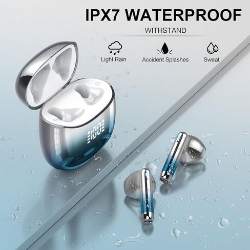 سماعات أذن لاسلكية، سماعات أذن بلوتوث 48 ساعة وقت اللعب مع شاشة عرض طاقة LED، سماعات أذن بلوتوث 5.4 مقاومة للماء IPX7 مع 4 ميكروفونات لأجهزة الكمبيوتر المحمول التي تعمل بنظام Android iOS، أرجواني in Kuwait