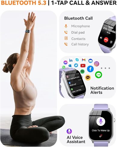ساعات ذكية للنساء والرجال، ساعة تتبع اللياقة البدنية مع 110 أوضاع رياضية، عداد الخطوات/مراقبة النوم/عداد الخطى، IP68 مقاومة للماء، مكالمات بلوتوث والتحكم في الموسيقى ساعة ذكية لهواتف iPhone/Android in Kuwait