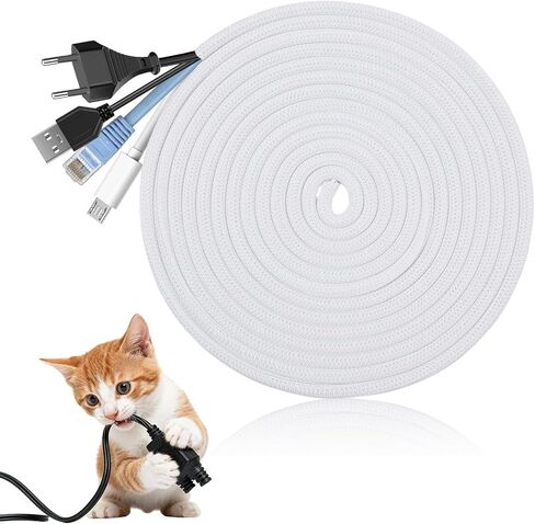 13ft Cord Protectors from Pets No Chew, Dog Cat Cord Protector Flexible Cable Sleeve Durable Braided Cords Cover Wire Protector from Rabbits Cats Ideal for USB, Power, Audio, Video Cords, White in Saudi Arabia