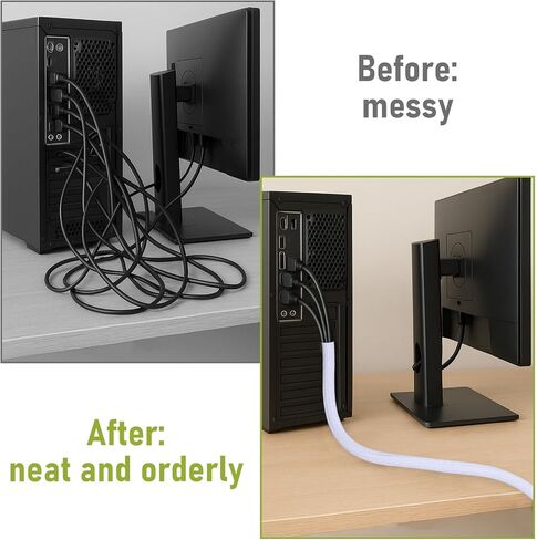 13ft Cord Protectors from Pets No Chew, Dog Cat Cord Protector Flexible Cable Sleeve Durable Braided Cords Cover Wire Protector from Rabbits Cats Ideal for USB, Power, Audio, Video Cords, White in Saudi Arabia