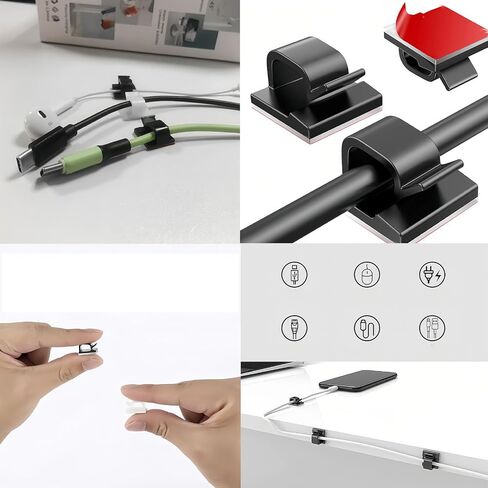 20pcs Cable Clips Set with Adhesive, Wire Holder Organizer Cord Management, Small Desk & Wall Organizer for Ethernet Cable, Car, Christmas Lights, Black in Saudi Arabia