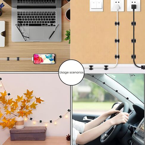 20pcs Cable Clips Set with Adhesive, Wire Holder Organizer Cord Management, Small Desk & Wall Organizer for Ethernet Cable, Car, Christmas Lights, Black in Saudi Arabia