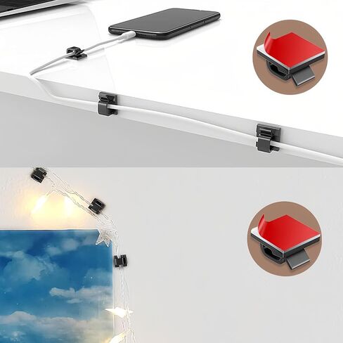 20pcs Cable Clips Set with Adhesive, Wire Holder Organizer Cord Management, Small Desk & Wall Organizer for Ethernet Cable, Car, Christmas Lights, Black in Saudi Arabia