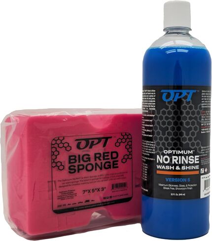 Optimum ONR and BRS - Big Red Sponge Car Cleaning Kit, 32 oz. No Rinse Wash and Shine and Car Wash Sponge for Detailing Cars, Trucks, Motorcycles, RV's and More in Kuwait