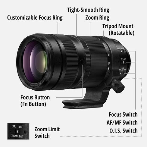 عدسة باناسونيك LUMIX S Series 100-500 ملم F5-F7.1 Ultra Telephoto على شكل حرف L - S-R100500 in Saudi Arabia