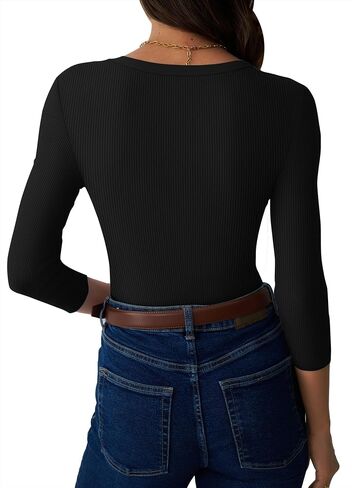 نساء 3/4 قمم الأكمام مضلعة متماسكة قليلة القمصان الضيقة الضيقة Crewneck tee theirt 2025 الخريف ملابس غير رسمية in Saudi Arabia