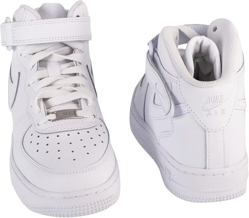 Nike Air Force 1 Mid Leather GS Boys Shoes Size 5 ، Color: White/White in Saudi Arabia