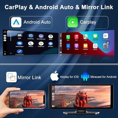 شاشة سيارة محمولة مقاس 10.26 بوصة مع ميزة CarPlay اللاسلكية وAndroid Auto، وملاحة GPS مدمجة للشاحنة، وكاميرا داش 4K وكاميرا احتياطية 1080 بكسل in Kuwait