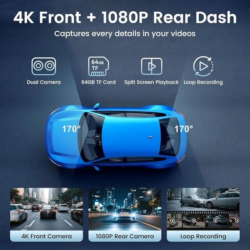 شاشة سيارة محمولة مقاس 10.26 بوصة مع ميزة CarPlay اللاسلكية وAndroid Auto، وملاحة GPS مدمجة للشاحنة، وكاميرا داش 4K وكاميرا احتياطية 1080 بكسل in Kuwait