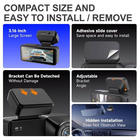 2026 Upgraded Dash cam Pro 4K Wireless Car Dashcam Front Rear, 4K 2160P/FHD Dash Camera for Cars, 3.16" IPS, 5.8GHZ WiFi, GPS, with 64GB Card, 170° Wide Angle Lens (1 Set (128G)) in Saudi Arabia