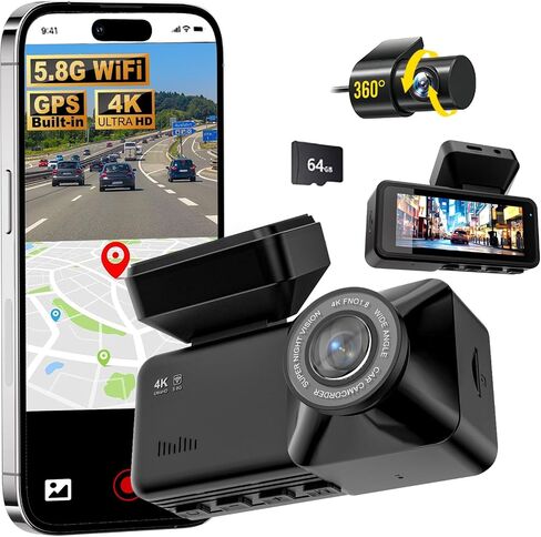 2026 Upgraded Dash cam Pro 4K Wireless Car Dashcam Front Rear, 4K 2160P/FHD Dash Camera for Cars, 3.16" IPS, 5.8GHZ WiFi, GPS, with 64GB Card, 170° Wide Angle Lens (1 Set (128G)) in Saudi Arabia