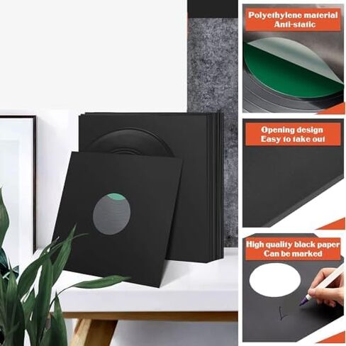 Yosoo Health Gear Record Sleeves, 20pcs 31cm Kr af t Paper Jacket Covers with Anti Static Finish for 33 RPM Records, Black in Saudi Arabia