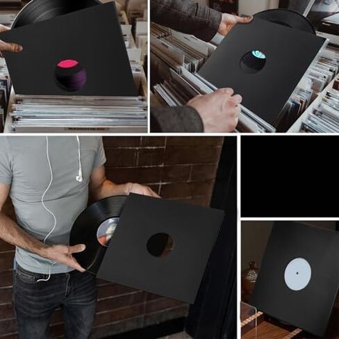 Yosoo Health Gear Record Sleeves, 20pcs 31cm Kr af t Paper Jacket Covers with Anti Static Finish for 33 RPM Records, Black in Saudi Arabia
