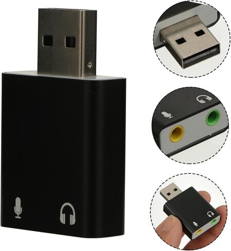 محول بطاقة صوت خارجي USB من الألومنيوم مع سماعة رأس صوت ستيريو ومقبس ميكروفون للكمبيوتر المحمول وسطح المكتب وواجهة صوت USB محمولة لتوصيل وتشغيل الموسيقى in Kuwait