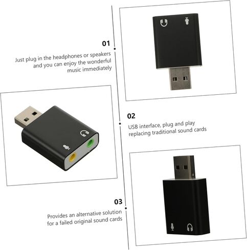 محول بطاقة صوت خارجي USB من الألومنيوم مع سماعة رأس صوت ستيريو ومقبس ميكروفون للكمبيوتر المحمول وسطح المكتب وواجهة صوت USB محمولة لتوصيل وتشغيل الموسيقى in Kuwait