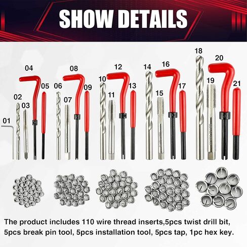 wesleydrill 49PCS Thread Chaser Set, Metric and SAE Thread Repair Kit, 22 Taps, 24 Dies, 3 Thread Files, UNF and UNC Size in Kuwait