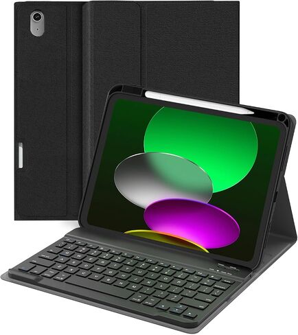 حافظة لجهاز ipad A16 مع لوحة مفاتيح وماوس، غطاء قابل للطي مع حامل أقلام للجيل الحادي عشر 2025 11 بوصة/الجيل العاشر 2022 10.9 بوصة، لوحة مفاتيح لاسلكية مغناطيسية قابلة للفصل مع ماوس، أسود in Kuwait