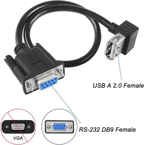 كابل محول USB أنثى إلى RS-232 DB9 أنثى، كابل محول USB 2.0 إلى تسلسلي RS232 DB9(9-pin) لتسجيل أمين الصندوق والمودم والماسح الضوئي والكاميرات الرقمية - 30 سم in Saudi Arabia