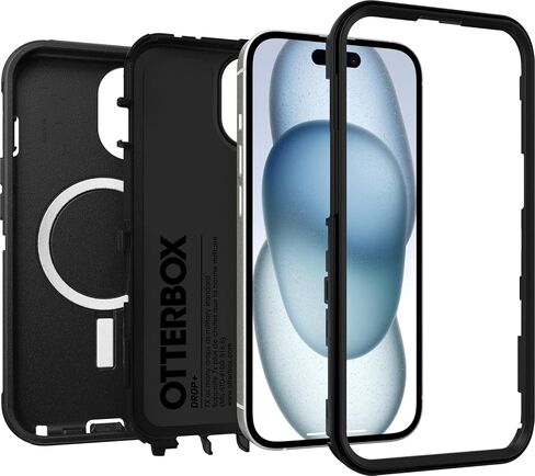 OtterBox iPhone 16e، 15، 14، & 13 Defender Series - أسود، بدون شاشة، قوي ومتين، مع حماية للمنافذ، مثبت على MagSafe in Kuwait